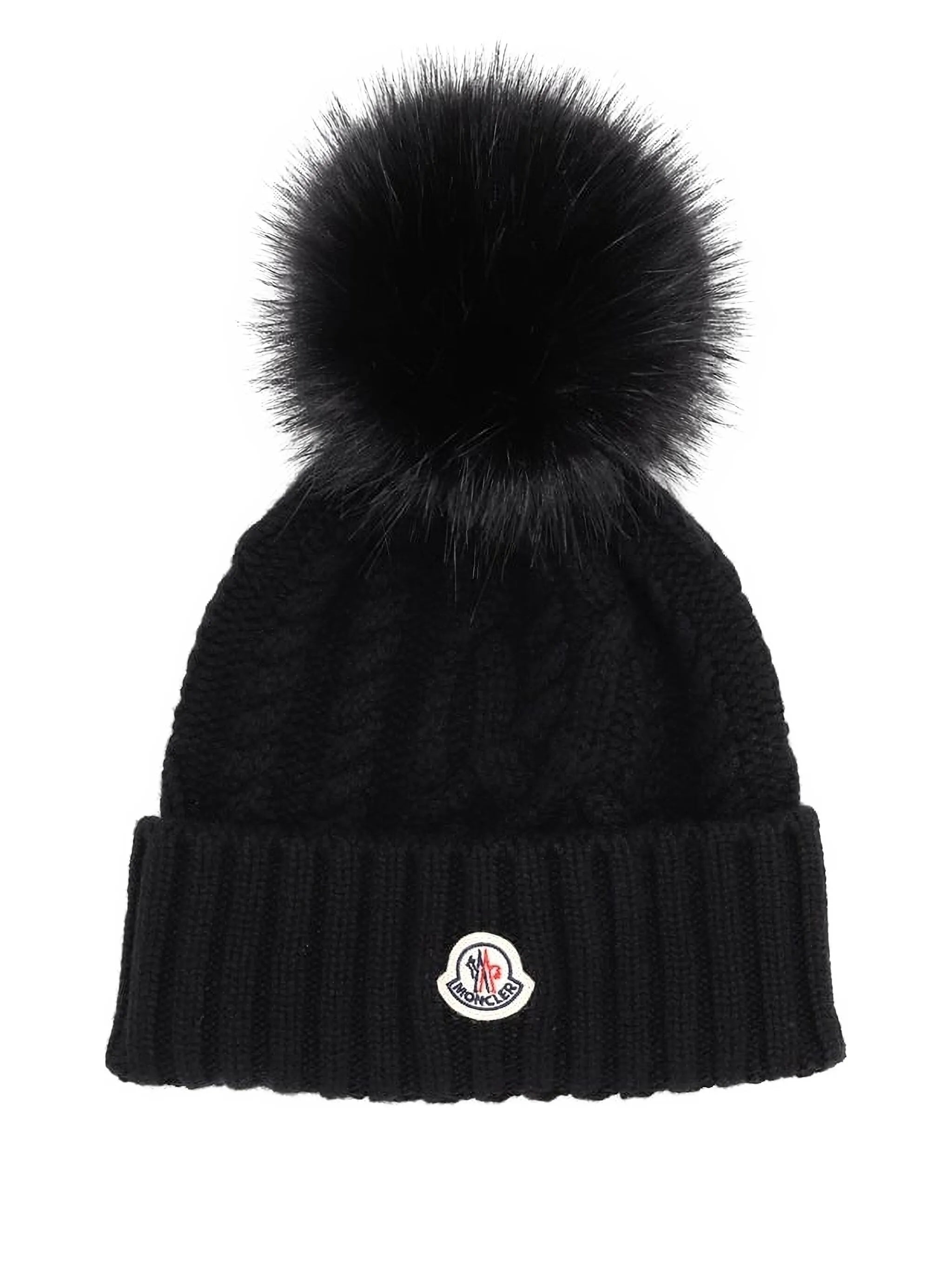 Moncler bonnet en maille torsadée à pompon